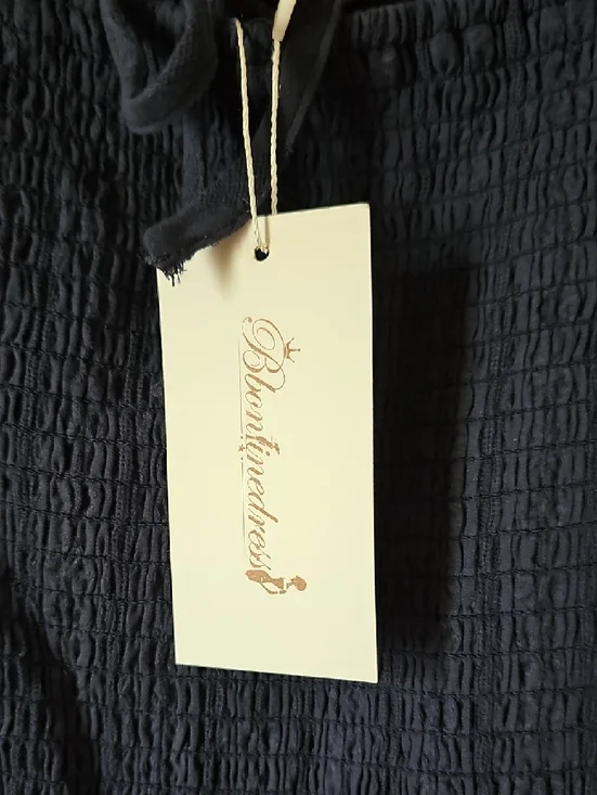 Smocked Square-Neck Tiered Midi Dress in Navy Size Medium - Picture 4 of 9